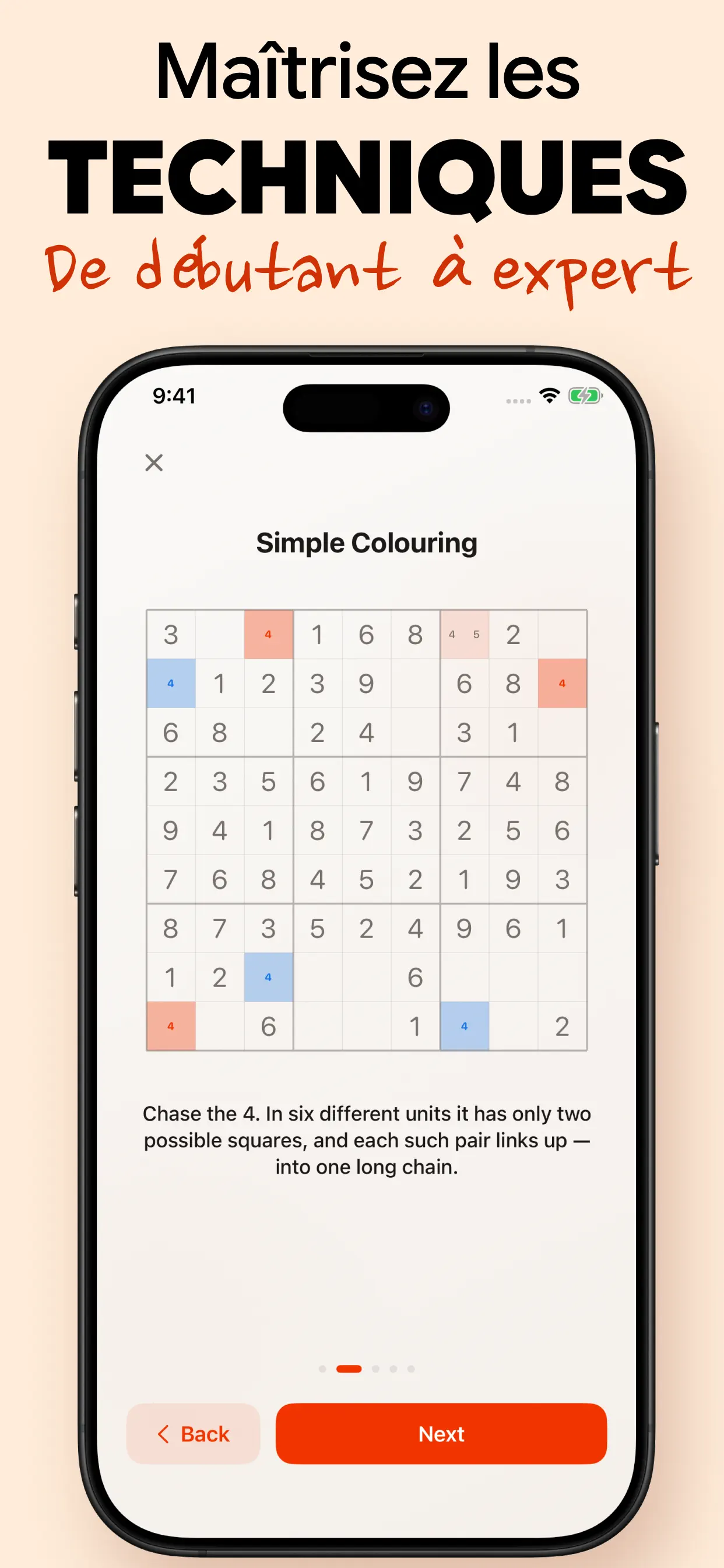 Apprenez de nouvelles techniques, du débutant à l'expert : une leçon vous guide pas à pas dans une technique de sudoku