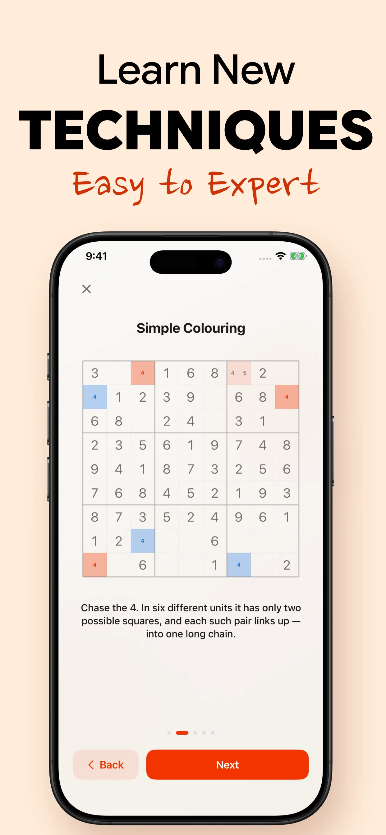 Learn new techniques from easy to expert: a step-by-step Simple Colouring lesson on a sudoku grid