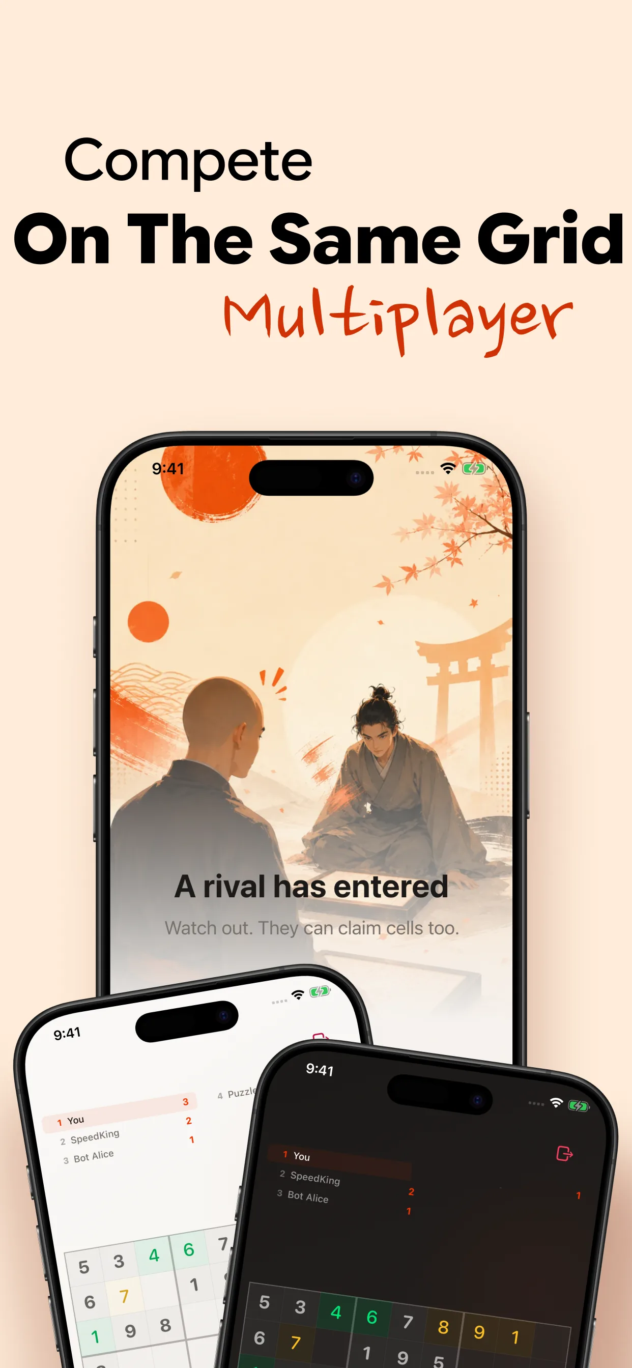 Compete on the same grid: multiplayer sudoku where a rival claims cells on the board you share